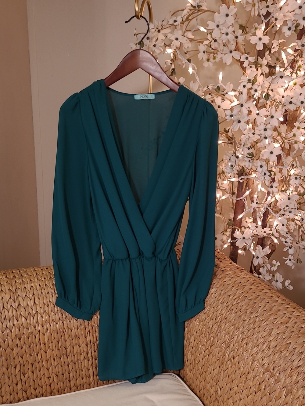 Karlie Emerald Green Long-Sleeve Surplice Romper